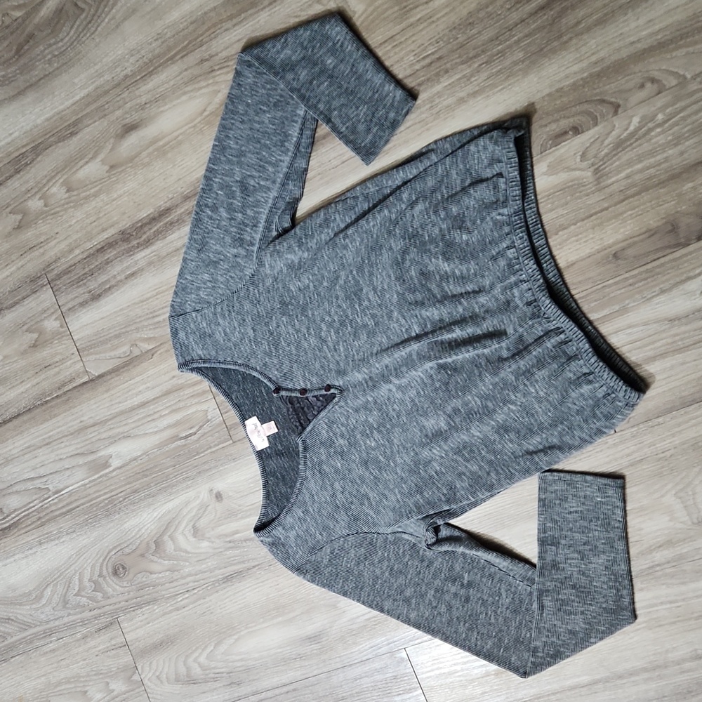 ❤️ Willow & Root Gray Ribbed Stretchy Long Sleeve Top Elastic Waist Women's XL🔆